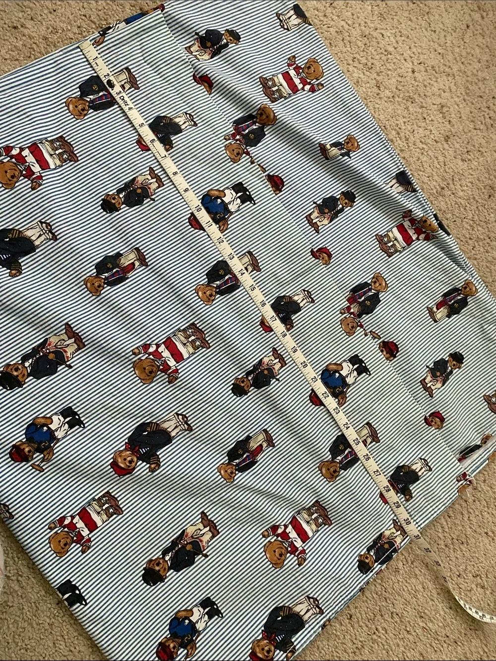 Vintage Ralph Lauren “Polo Bear” Blue Striped Flat Sheet. Twin.